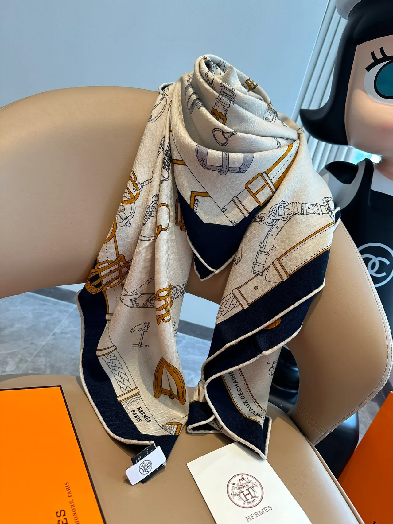 Hermès Equestrian Hardware Print Cream Silk Scarf 8