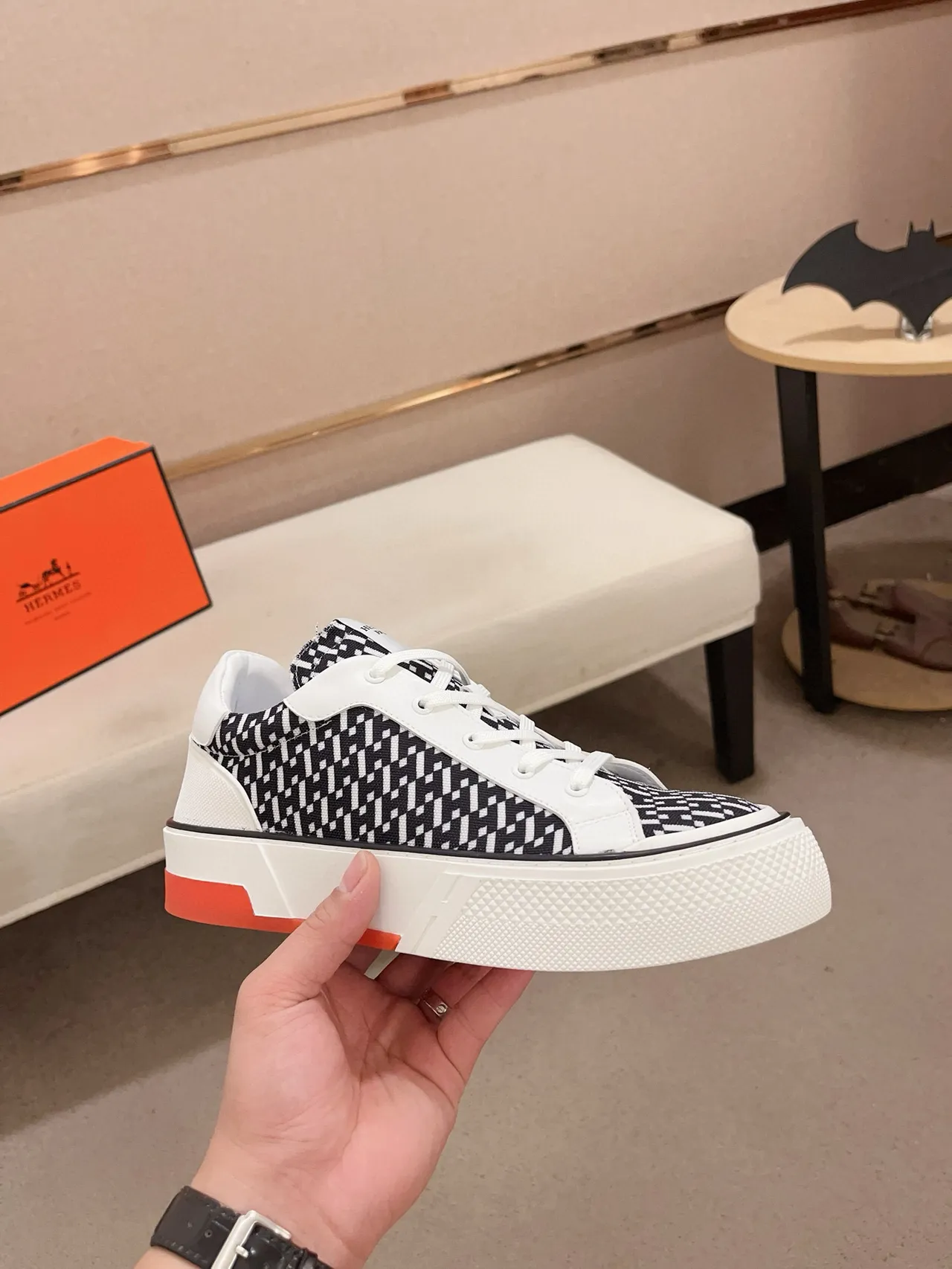 Hermès Geometric Woven White and Black Lifestyle Sneaker 4