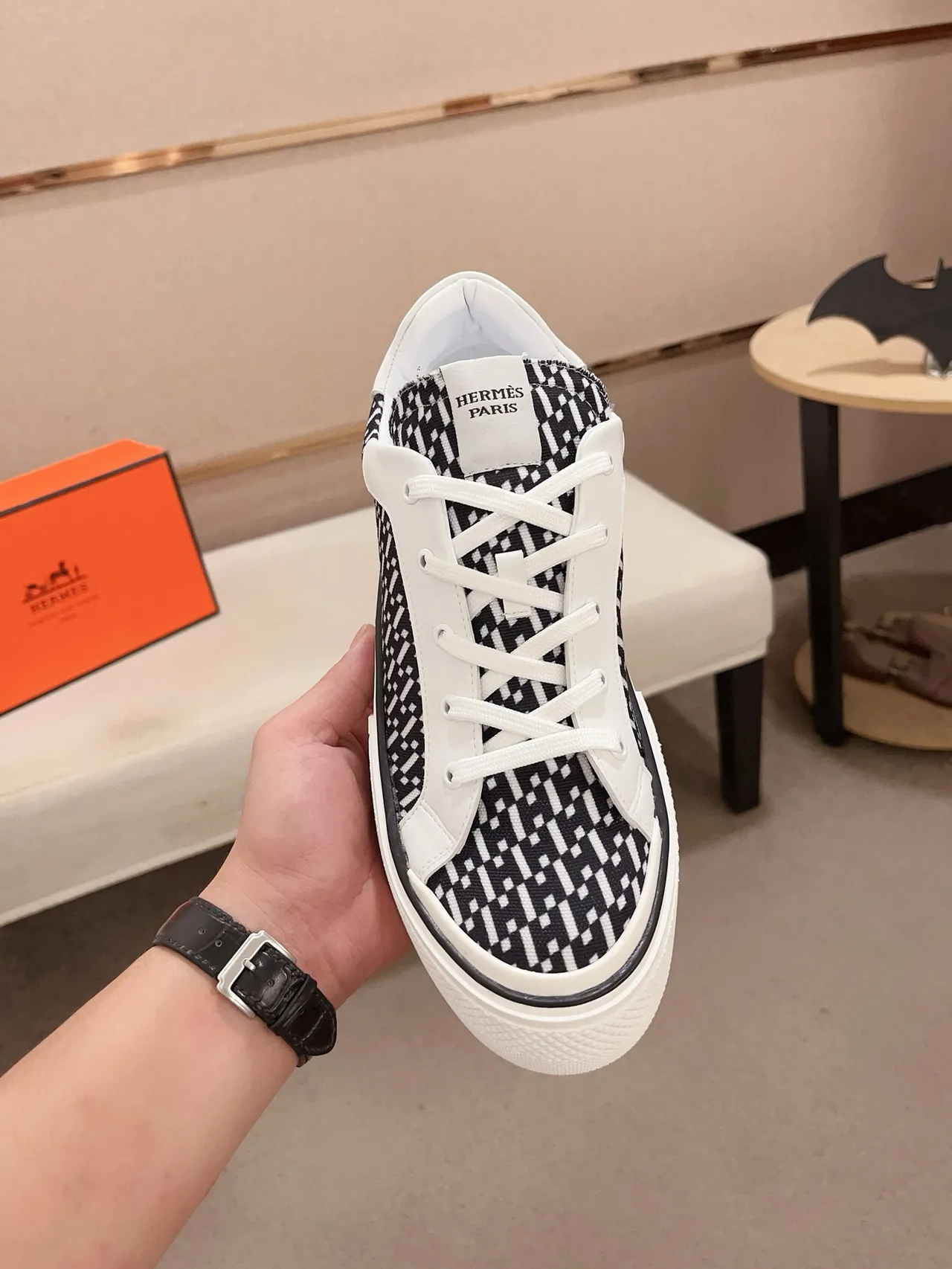 Hermès Geometric Woven White and Black Lifestyle Sneaker 5