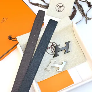 Hermès H Belt Black Blue Textured Buckle Leather Belt