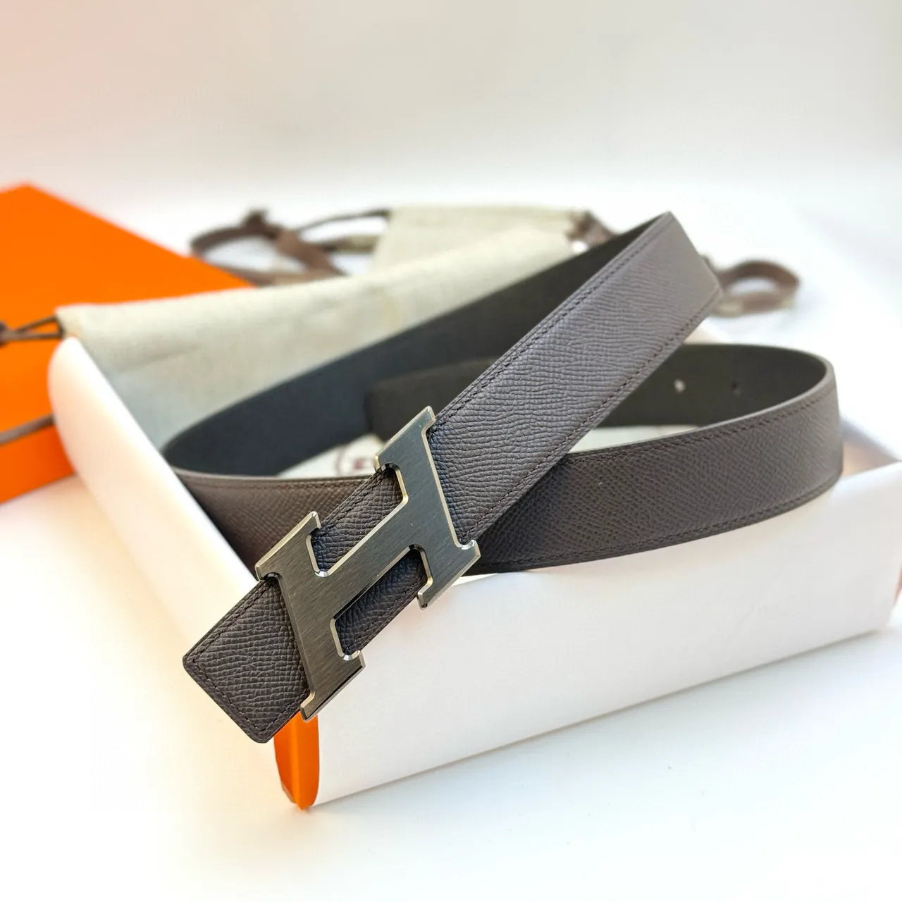 Hermès H Belt Black Blue Textured Buckle Leather Belt 8