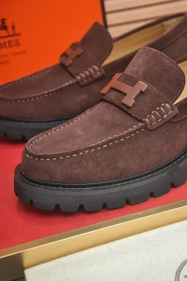 Hermès H-Buckle Loafer Marrom Preto Camurça Superior Metal Loafer 2