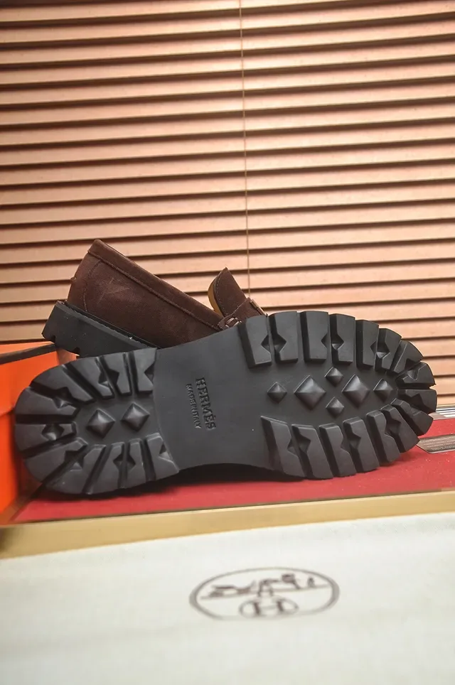 Hermès H-Buckle Loafer Marrom Preto Camurça Superior Metal Loafer 3