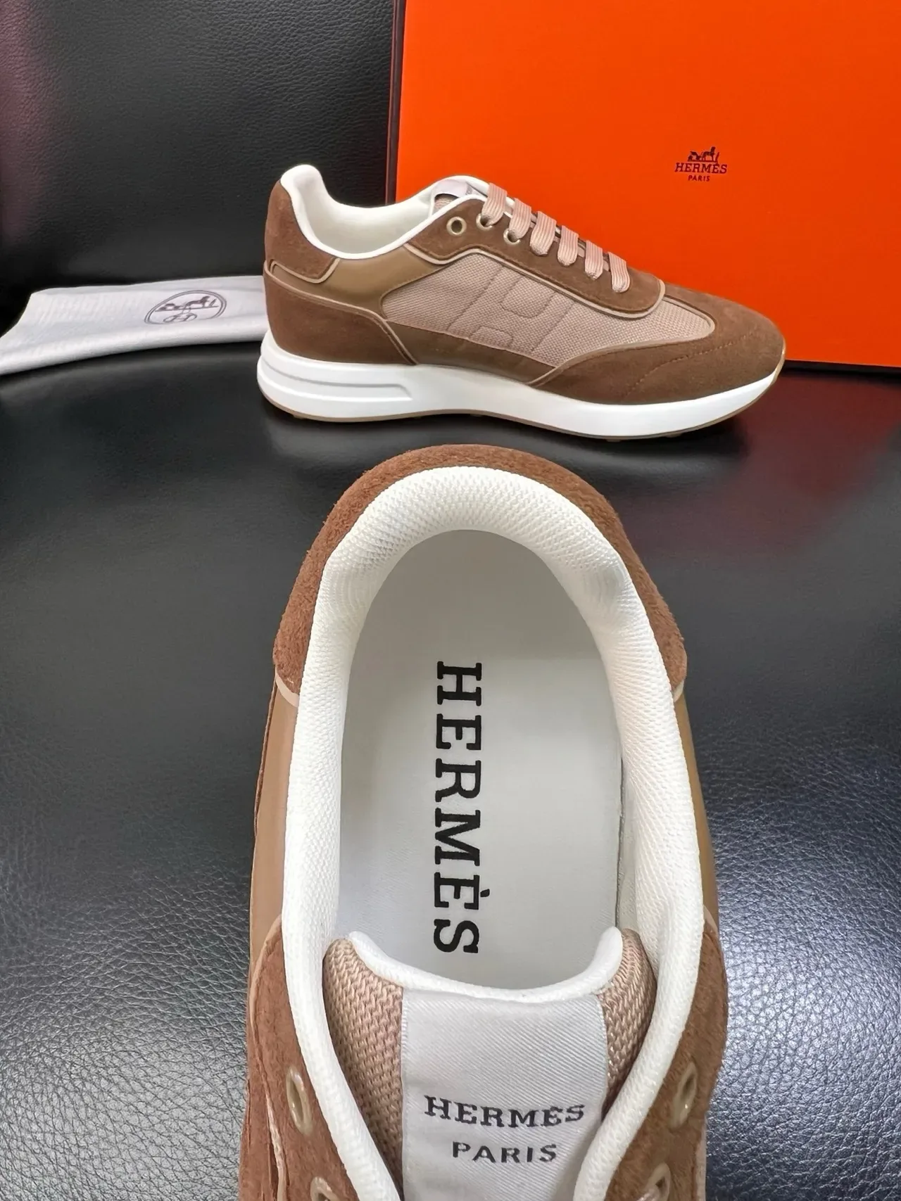 Hermès H-Racer Brown and Beige Lifestyle Sneakers 4