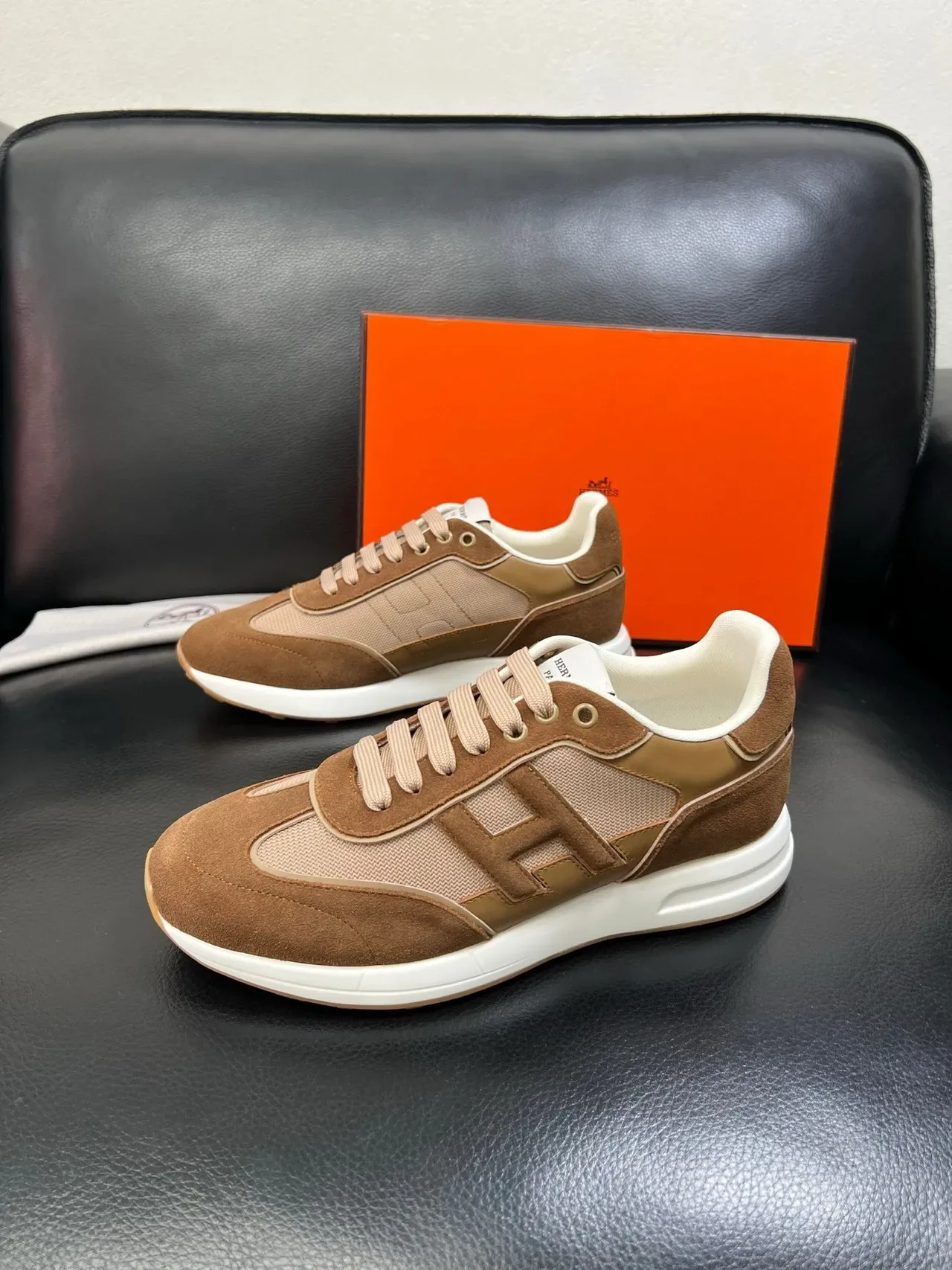 Hermès H-Racer Brown and Beige Lifestyle Sneakers 5