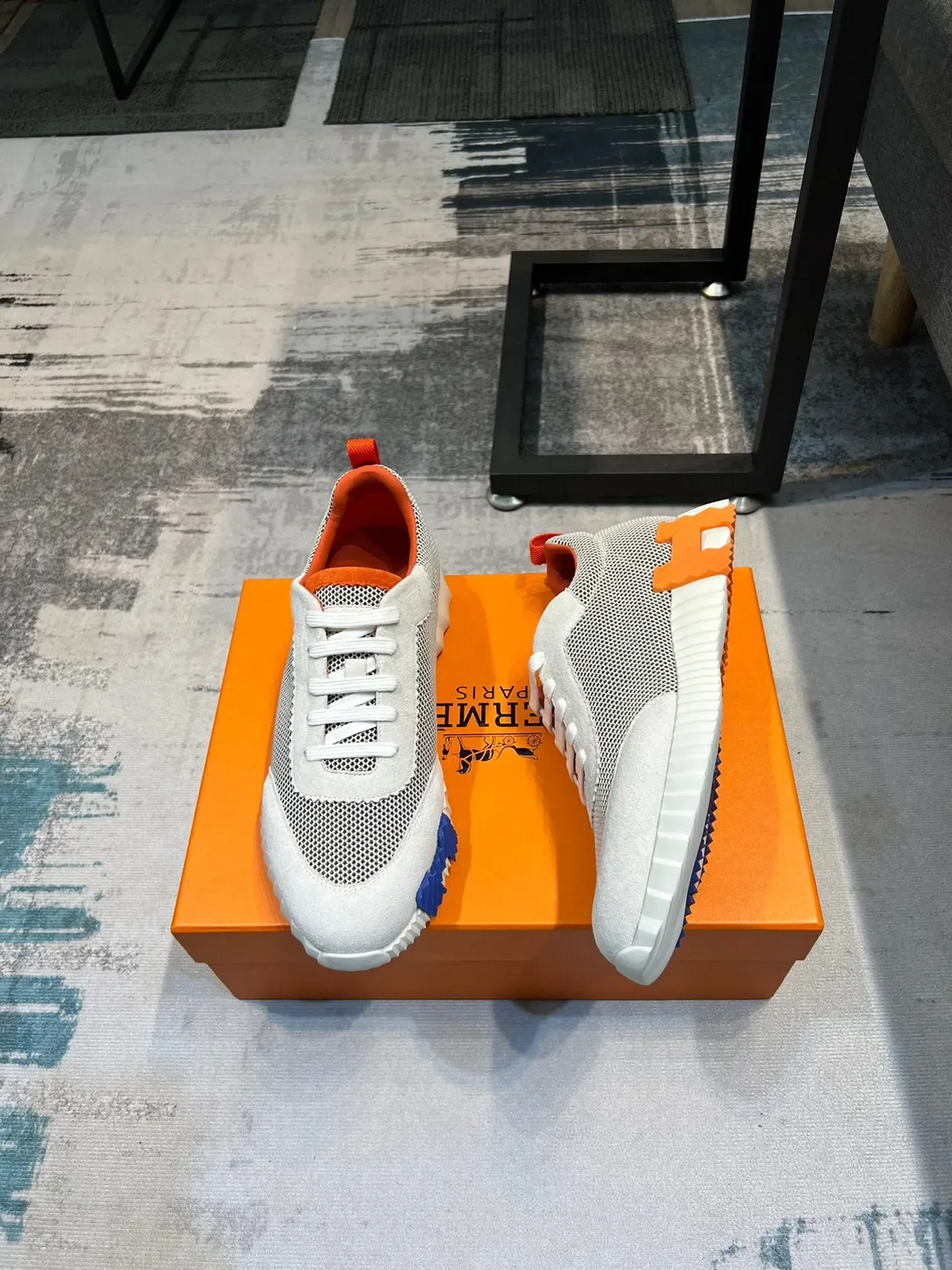 Hermès H-Ride Off-White and Orange Lifestyle Sneakers 4