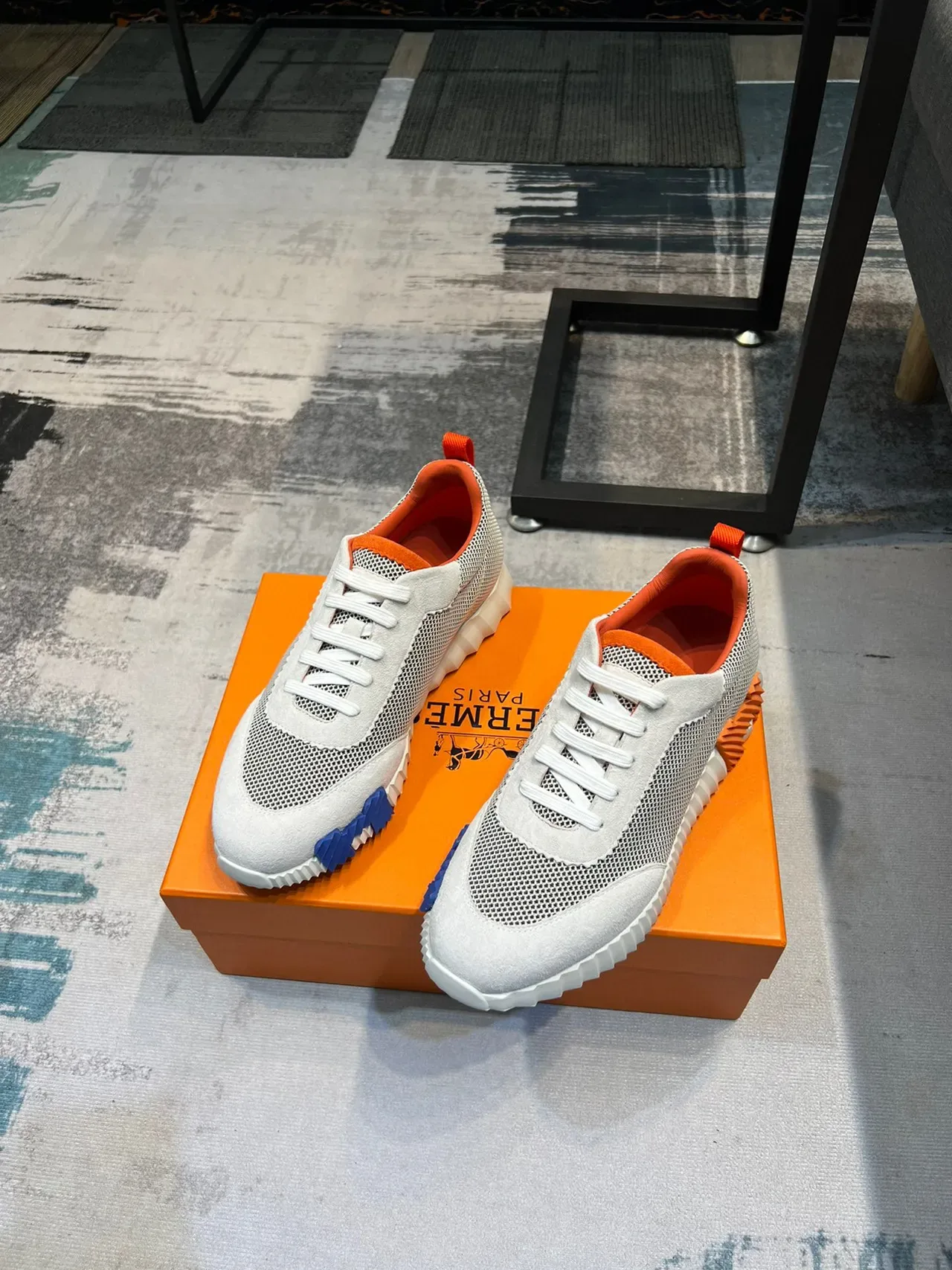 Hermès H-Ride Off-White and Orange Lifestyle Sneakers 5