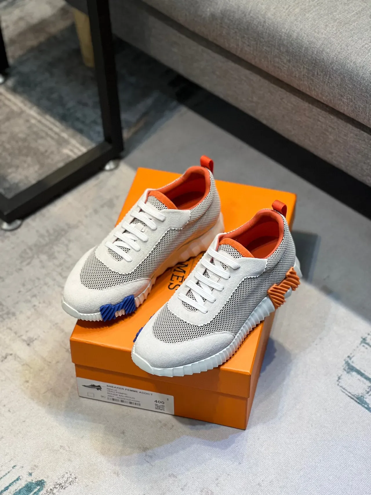 Hermès H-Ride Off-White and Orange Lifestyle Sneakers 8