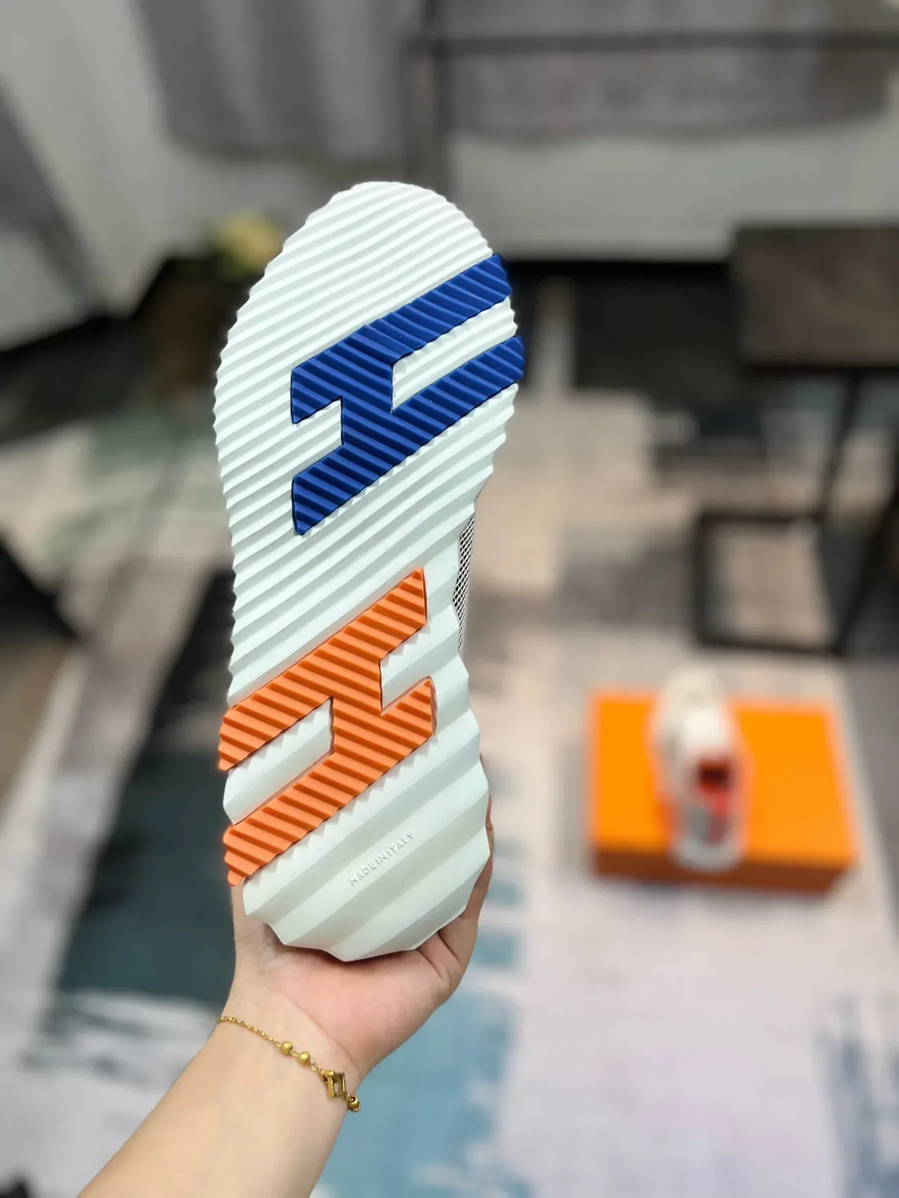 Hermès H-Ride Off-White and Orange Lifestyle Sneakers 9