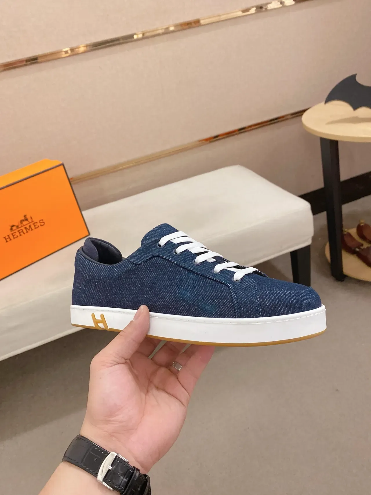 Hermès H Sneaker Navy Denim White Sole Lifestyle Sneaker 4