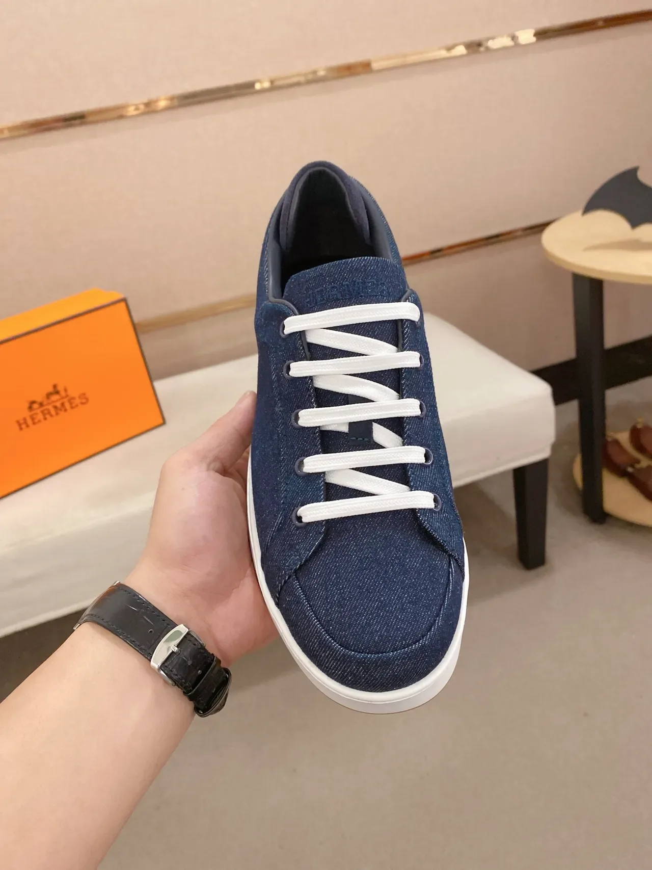 Hermès H Sneaker Navy Denim White Sole Lifestyle Sneaker 5
