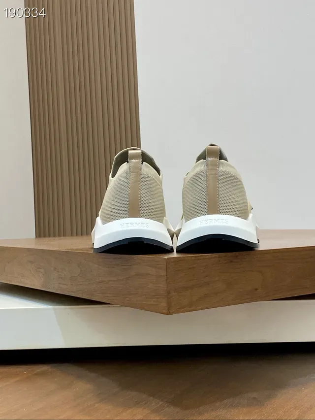 Hermès H Walk Beige Noir Chaussures Slip-On tricot élastique brides croisées style de vie 2
