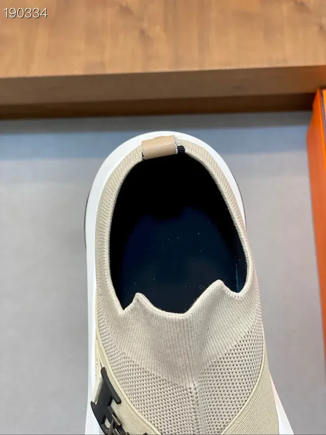 Hermès H Walk Beige Noir Chaussures Slip-On tricot élastique brides croisées style de vie 4