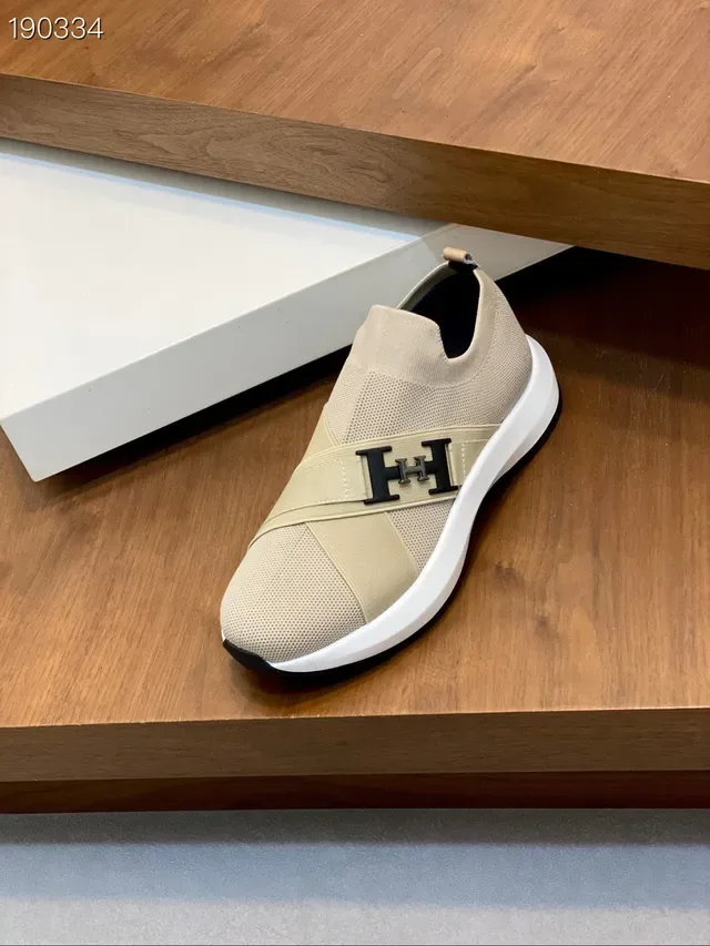 Hermès H Walk Beige Noir Chaussures Slip-On tricot élastique brides croisées style de vie 5