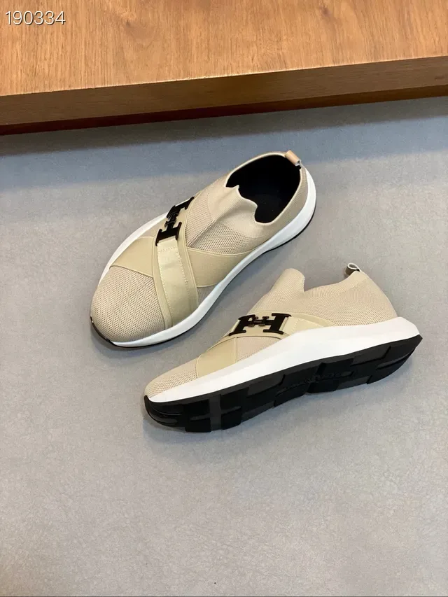 Hermès H Walk Beige Noir Chaussures Slip-On tricot élastique brides croisées style de vie 7