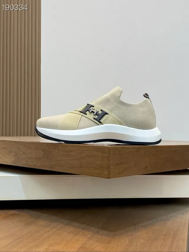 Hermès H Walk Beige Noir Chaussures Slip-On tricot élastique brides croisées style de vie 8