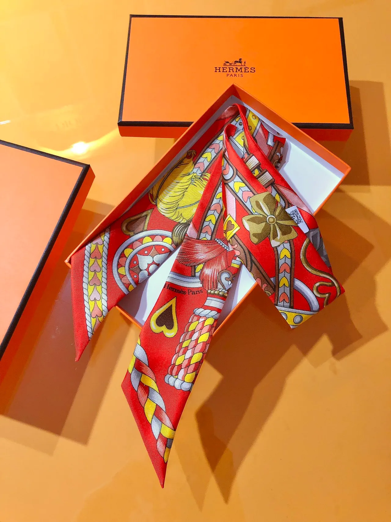 Hermès Harnais de Coeur Twilly Lenço de Seda Vermelho 6