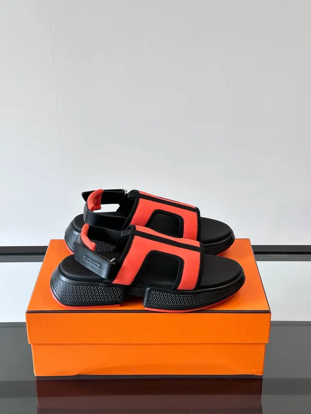 Hermès Multicolor Black Wide Multi-Strap Platform Sole Casual Sandals 9
