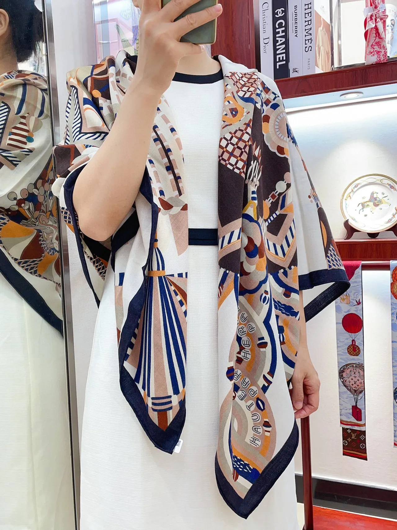 Hermès Multicolor Geometric Print Silk Scarf 2