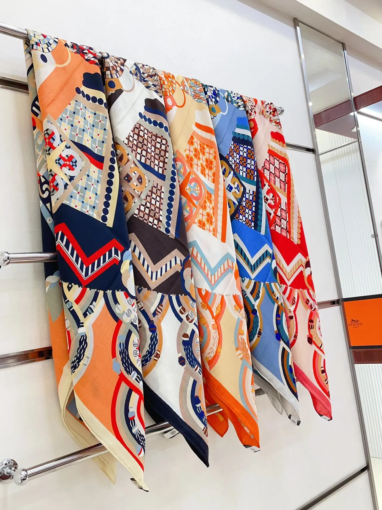 Hermès Multicolor Geometric Print Silk Scarf 4