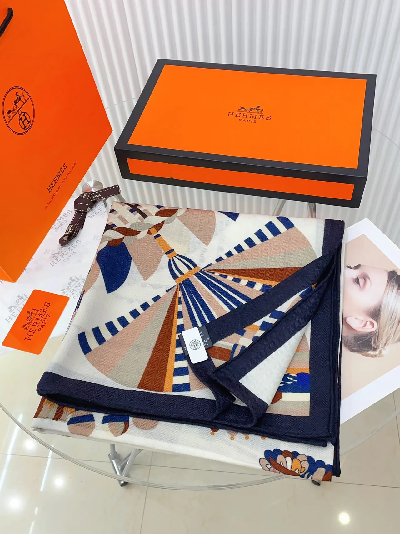 Hermès Multicolor Geometric Print Silk Scarf 5