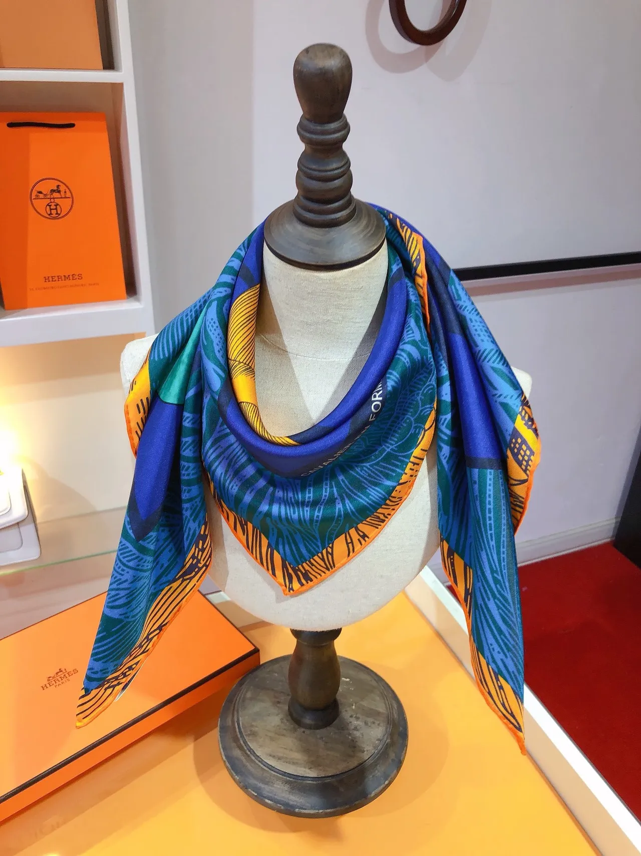 Hermès Multicolor Printed Twill Bold Graphic Border Silk Scarf 1