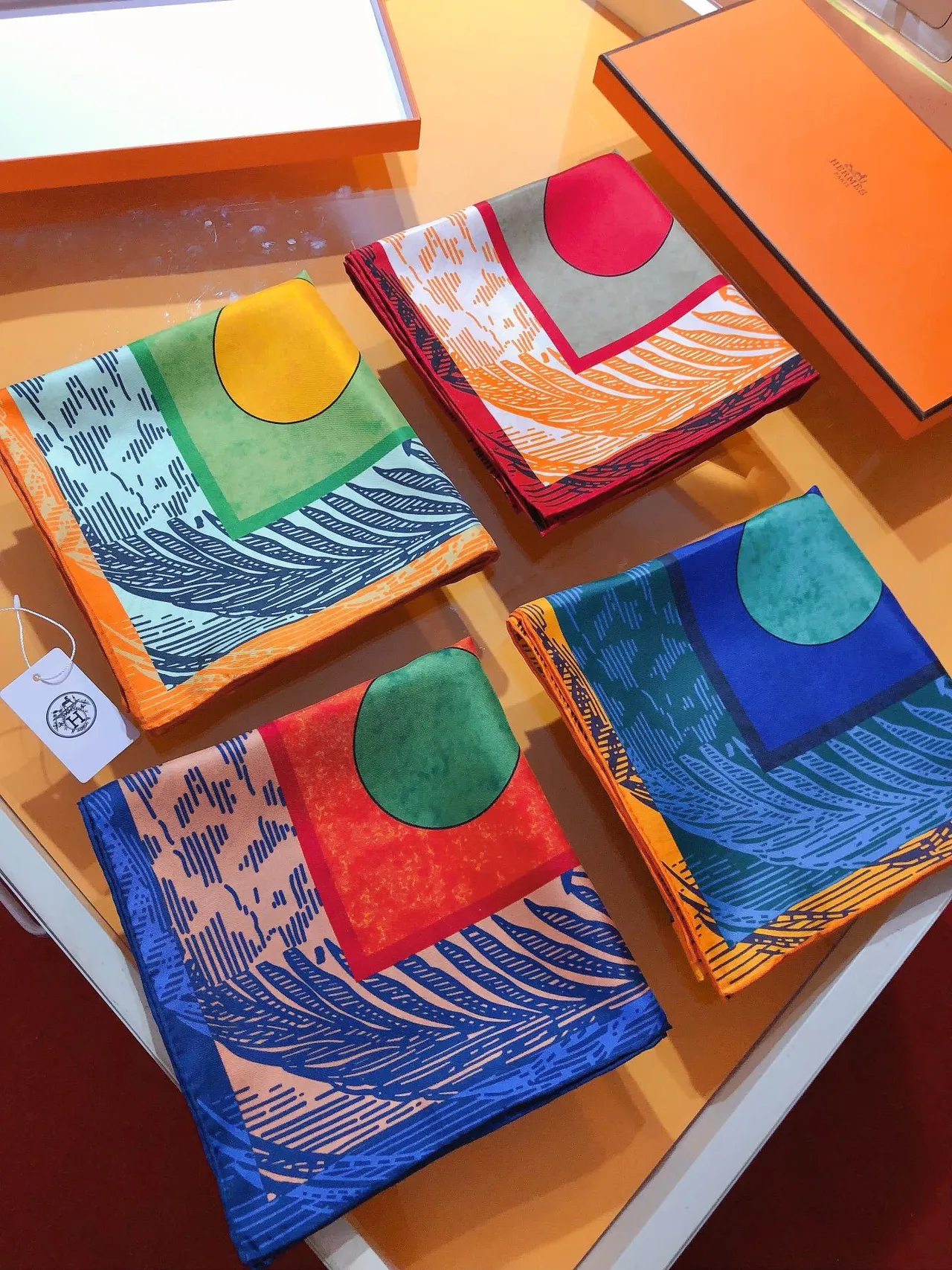 Hermès Multicolor Printed Twill Bold Graphic Border Silk Scarf 3