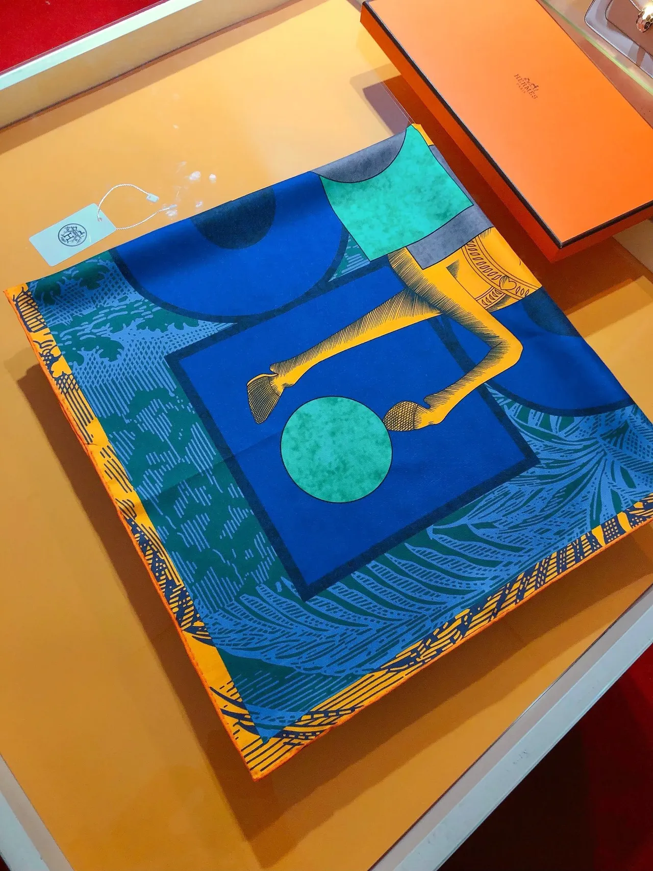 Hermès Multicolor Printed Twill Bold Graphic Border Silk Scarf 5