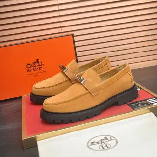 Hermès Oran Beige Negro Ante Empeine Herrajes Metálicos en Forma de H Mocasín