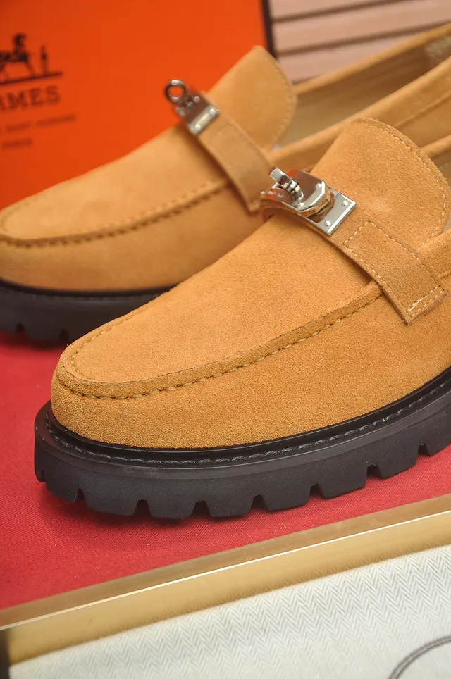 Hermès Oran Beige Black Suede Upper H-Shaped Metal Hardware Loafer 2