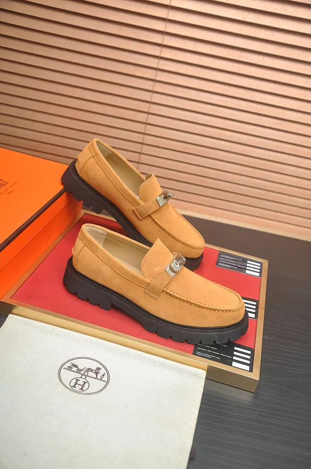 Hermès Oran Beige Black Suede Upper H-Shaped Metal Hardware Loafer 4
