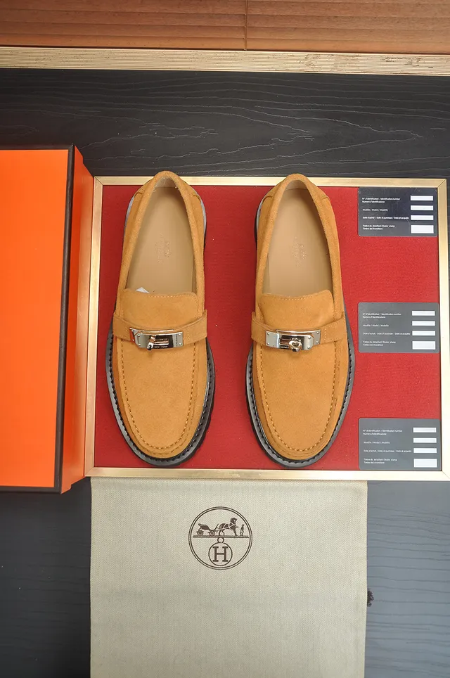 Hermès Oran Beige Black Suede Upper H-Shaped Metal Hardware Loafer 5