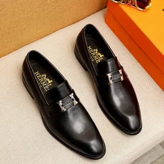 Hermès Oran Black Leather H-Buckle Loafers