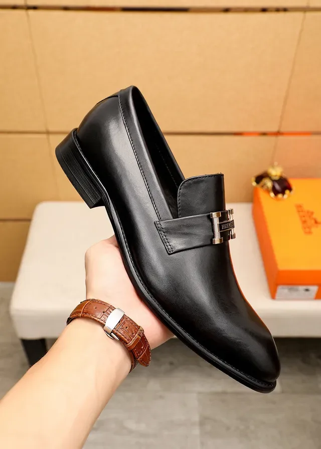 Hermès Oran Mocassins Couro Preto H-Buckle 5