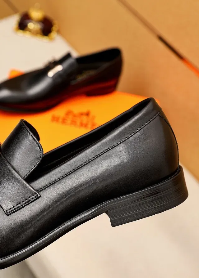 Hermès Oran Mocassins Couro Preto H-Buckle 7