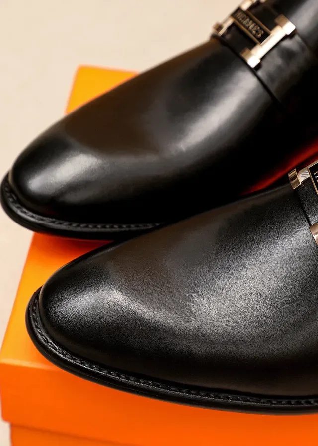 Hermès Oran Mocassins Couro Preto H-Buckle 8