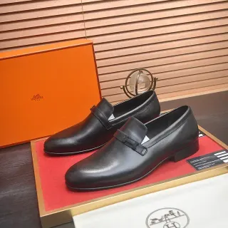 Hermès Oran Couro Preto H-Buckle Mocassins