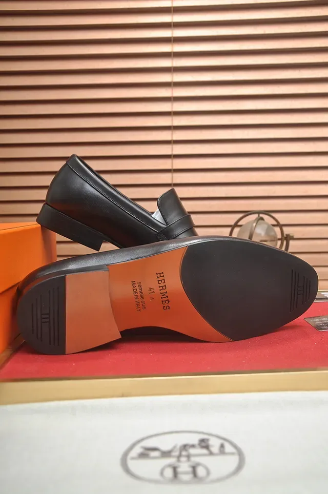 Hermès Oran Couro Preto H-Buckle Mocassins 3