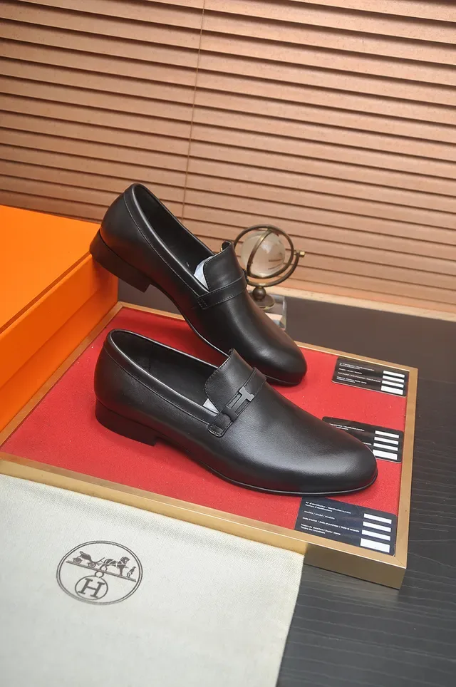 Hermès Oran Couro Preto H-Buckle Mocassins 4