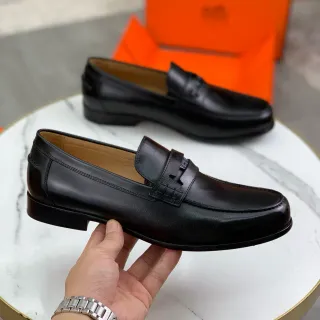 Hermès Oran Black Leather Horsebit Loafer