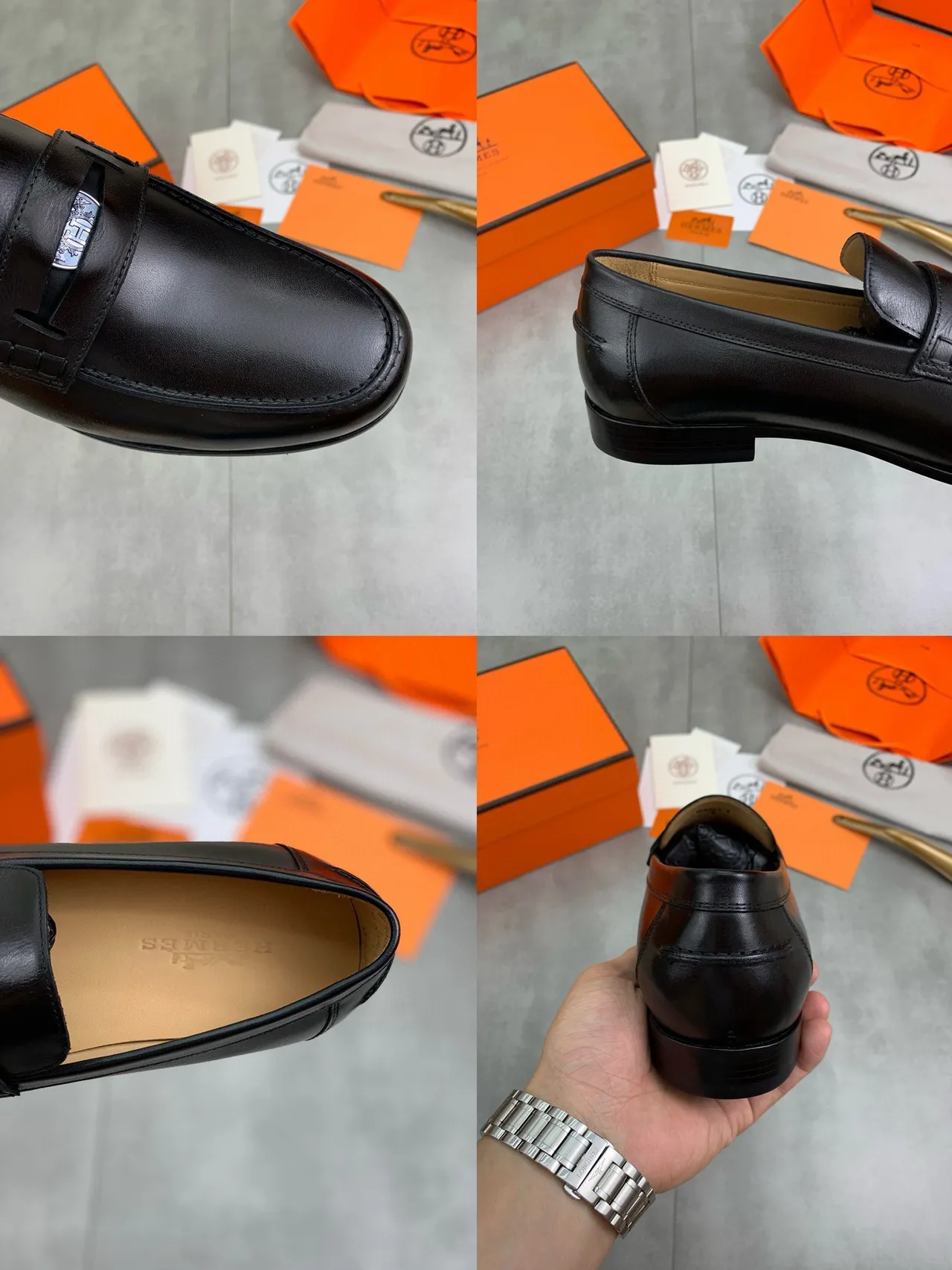 Hermès Oran Black Leather Horsebit Loafer 3