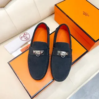 Hermès Oran Loafer Preto Laranja Camurça Metal H Stirrup Hardware