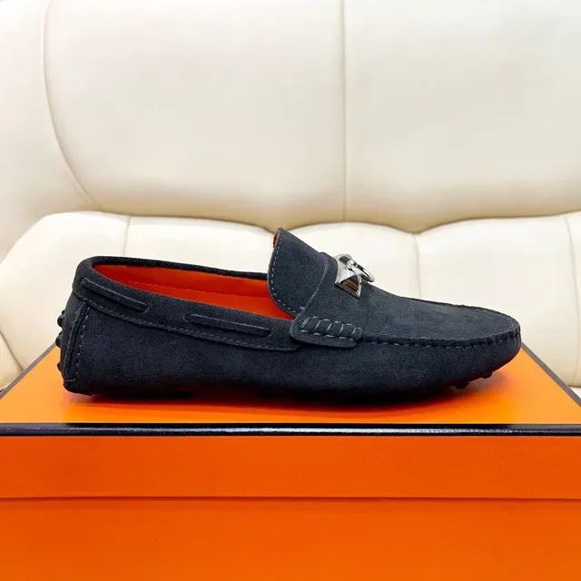 Hermès Oran Loafer Preto Laranja Camurça Metal H Stirrup Hardware 3