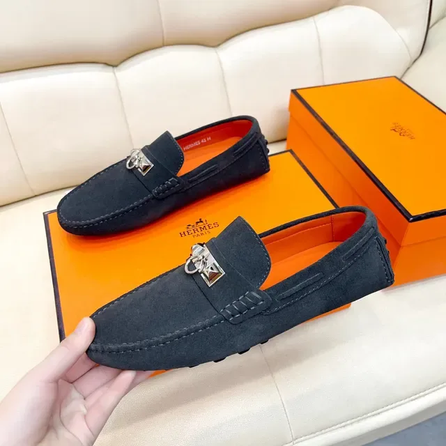 Hermès Oran Loafer Preto Laranja Camurça Metal H Stirrup Hardware 8