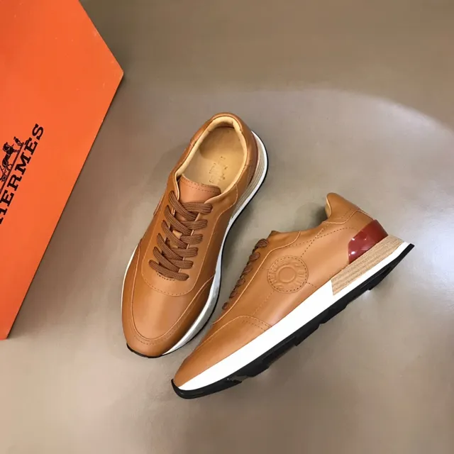 Hermès Oran Brown Red Leather Upper Embossed Logo Medallion Lifestyle Sneakers 2