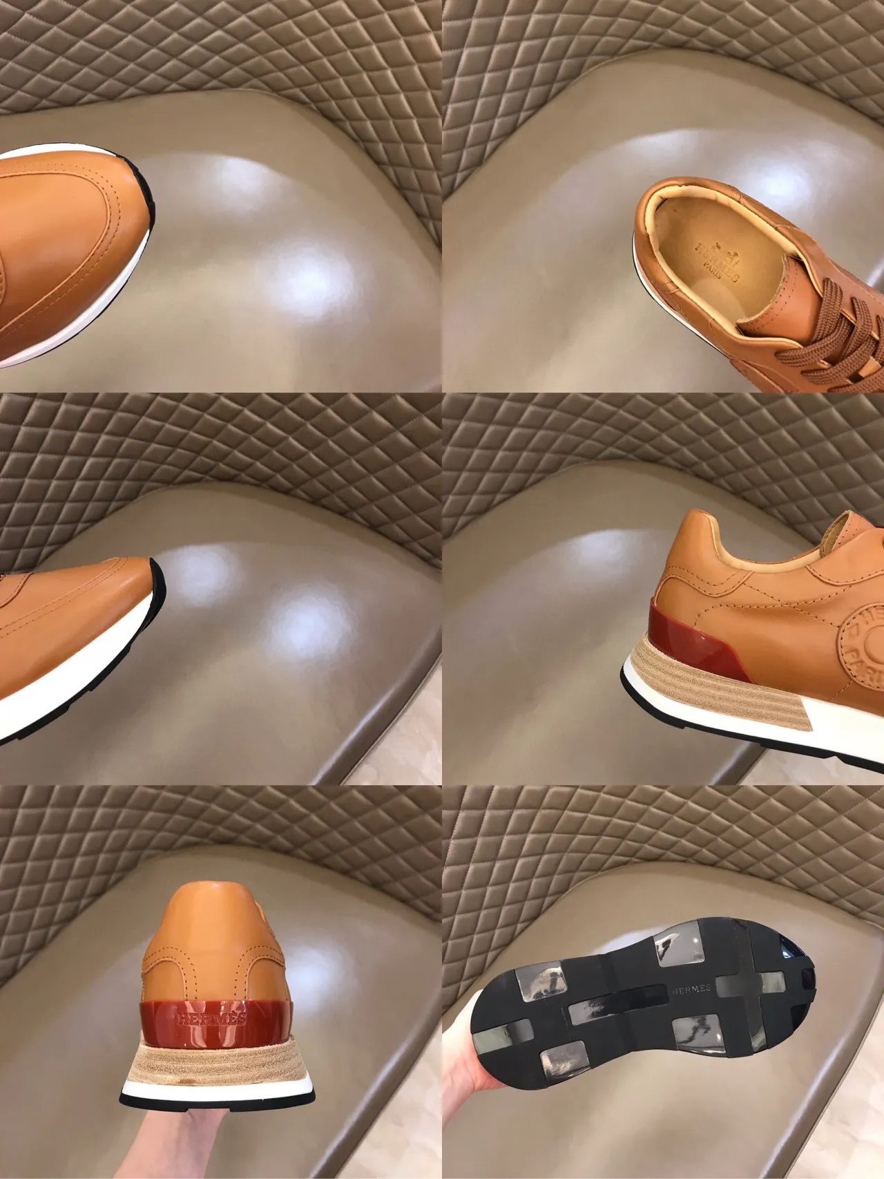 Hermès Oran Brown Red Leather Upper Embossed Logo Medallion Lifestyle Sneakers 3