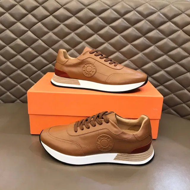 Hermès Oran Brown Red Leather Upper Embossed Logo Medallion Lifestyle Sneakers 8