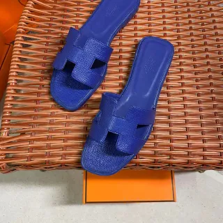 Hermès Oran H-Strap Royal Blue Slippers