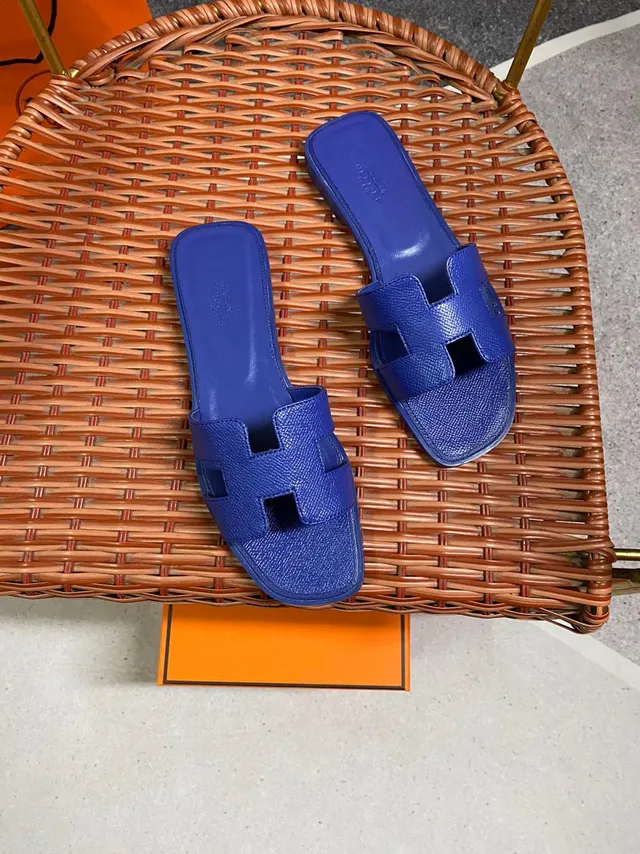 Hermès Oran H-Strap Royal Blue Slippers 2
