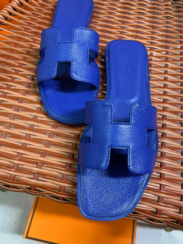 Hermès Oran H-Strap Royal Blue Slippers 3